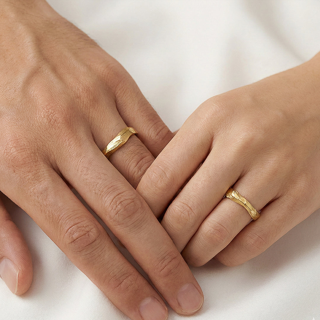 Pair of yellow gold twig-shaped wedding rings