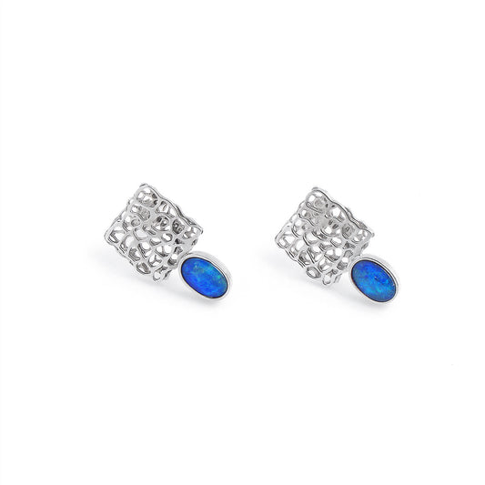 Mimesis earrings 2. Materials: you can choose from Sterling silver, 14k or 18k gold (white, yellow or rose). Stone: Blue opal or any other stone of your choosing.