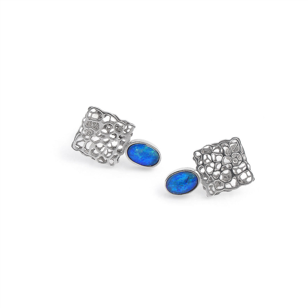 Mimesis earrings 2. Materials: you can choose from Sterling silver, 14k or 18k gold (white, yellow or rose). Stone: Blue opal or any other stone of your choosing.