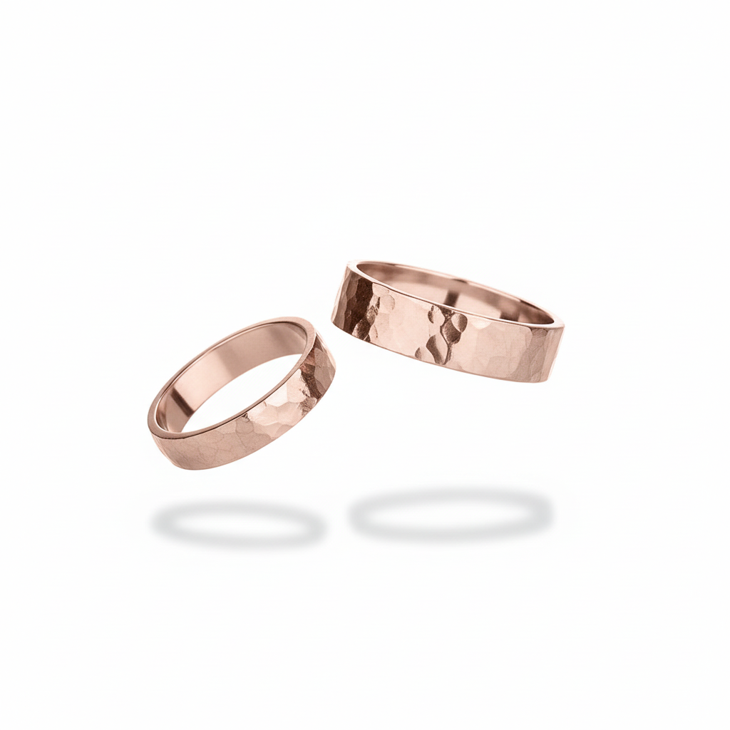 Luma rose gold hammered wedding rings