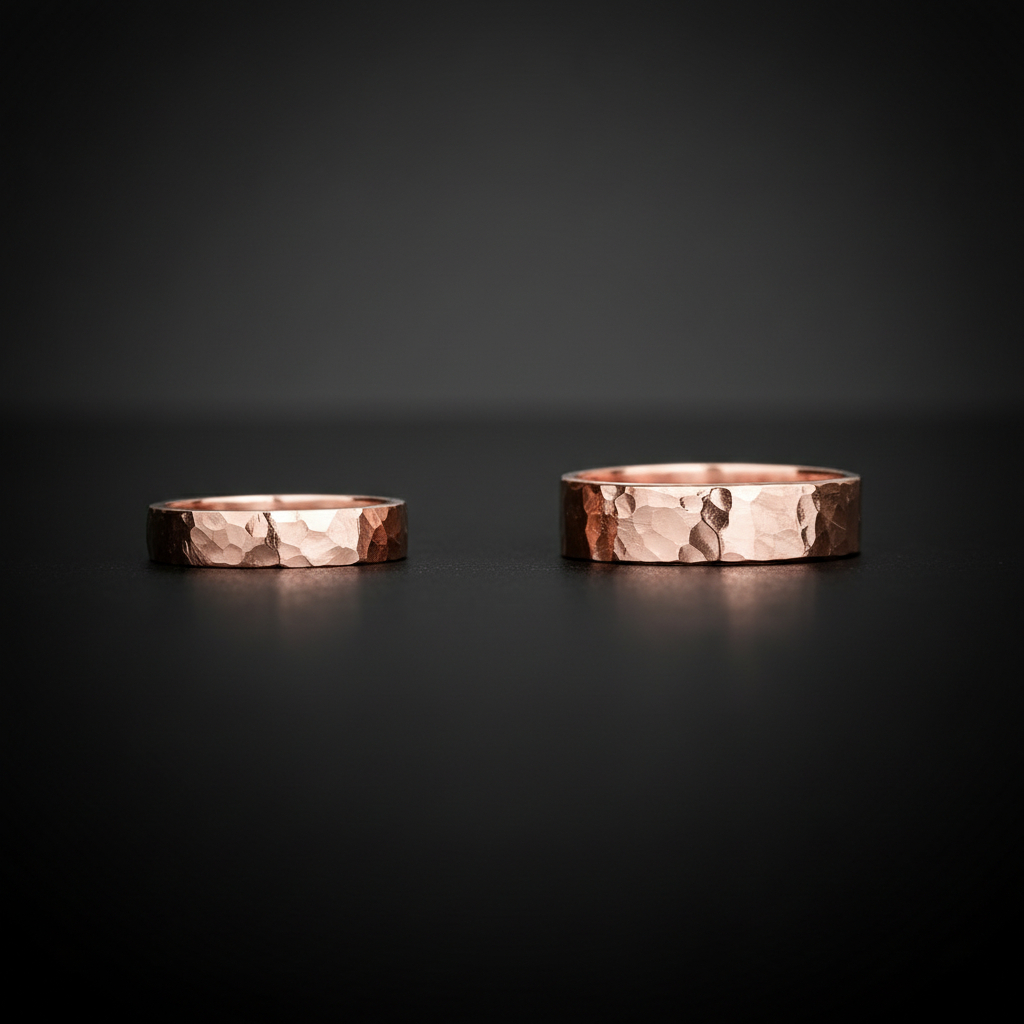 Luma rose gold hammered wedding rings