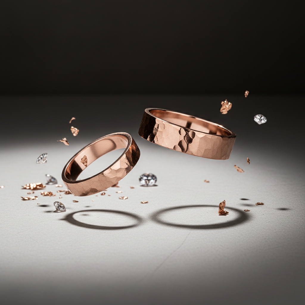 Luma rose gold hammered wedding rings