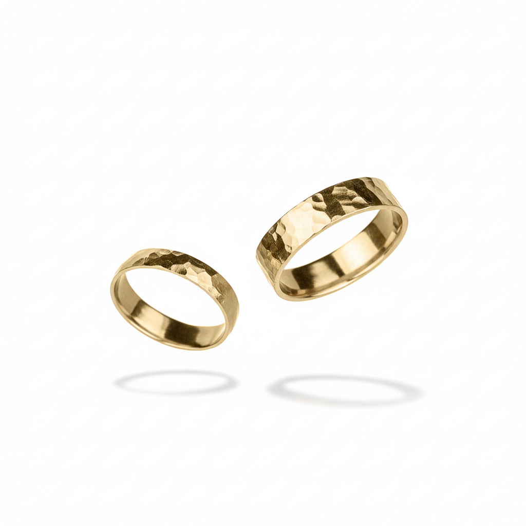 Luma yellow gold hammered wedding rings