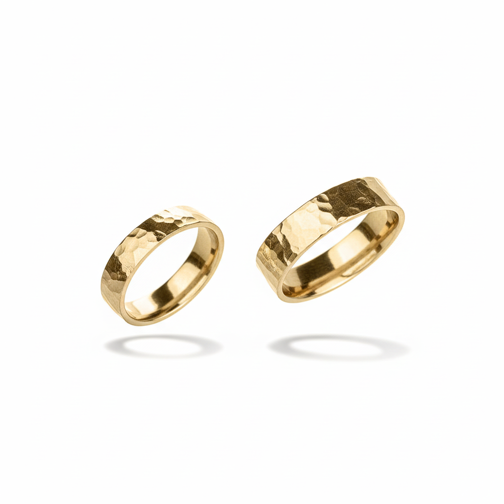 Luma yellow gold hammered wedding rings