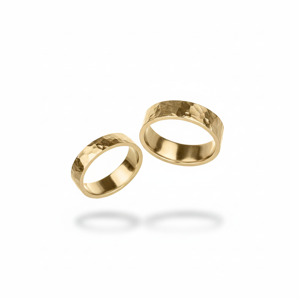 Luma yellow gold hammered wedding rings