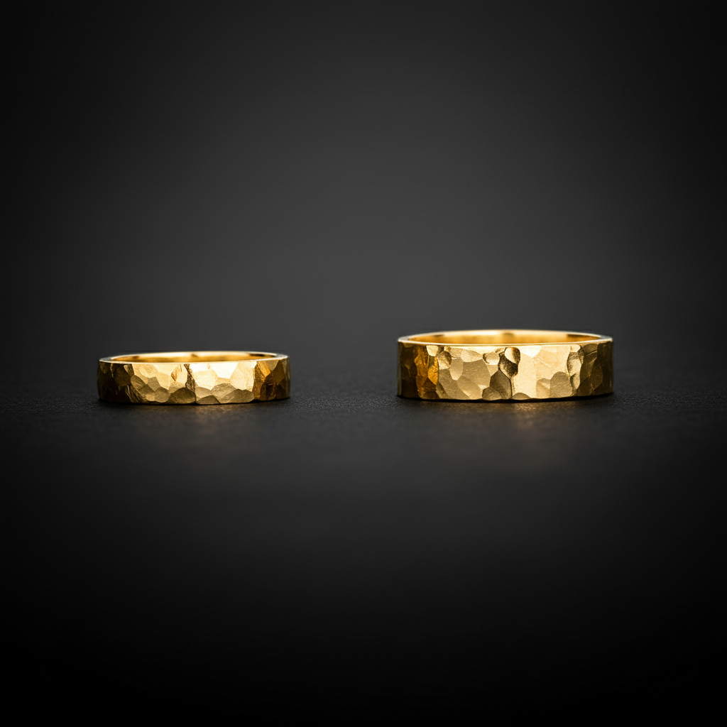 Luma yellow gold hammered wedding rings