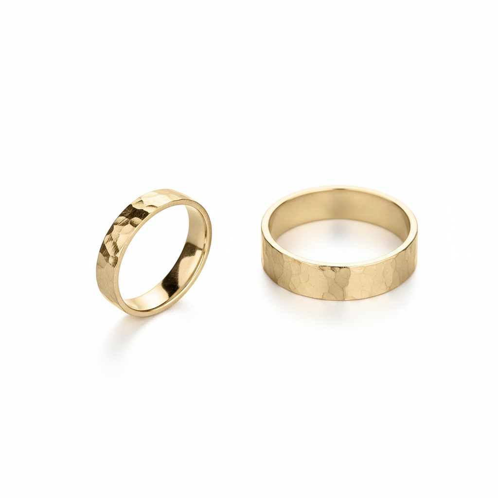 Luma yellow gold hammered wedding rings