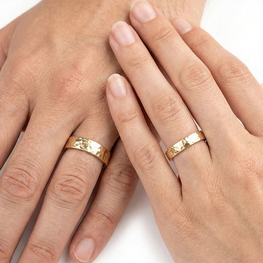 Luma yellow gold hammered wedding rings