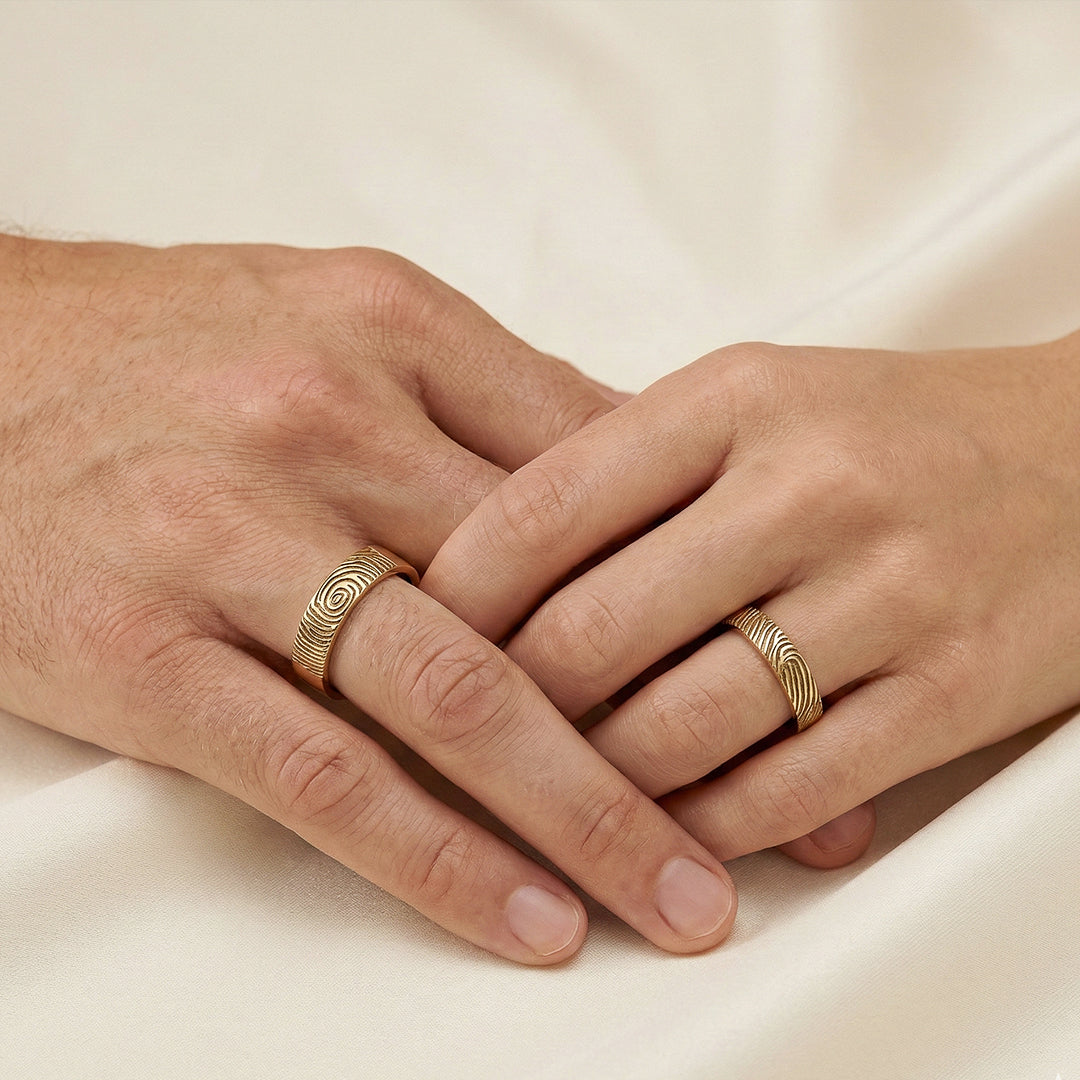 Promise fingerprints 14k 18k wedding rings yellow gold
