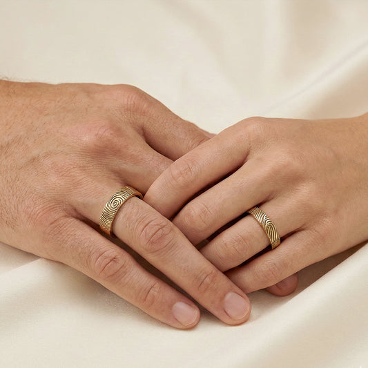 Promise fingerprints 14k 18k wedding rings yellow gold