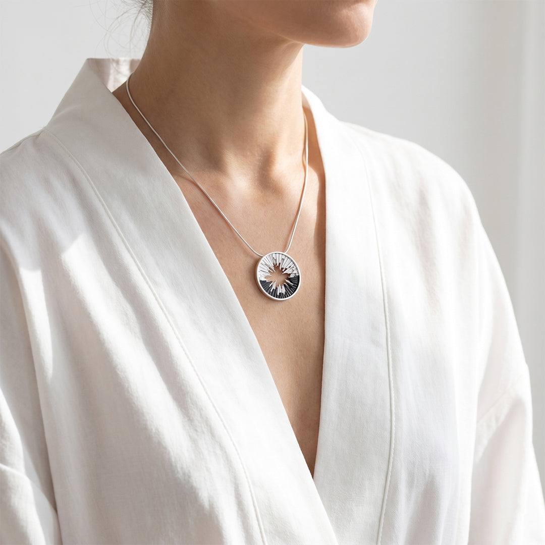 Skyline necklace sterling silver & ebony wood