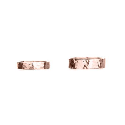 Luma rose gold hammered wedding rings