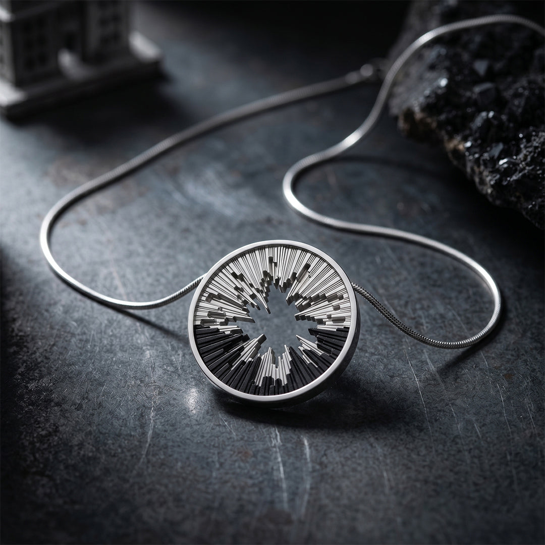 Skyline necklace sterling silver & ebony wood