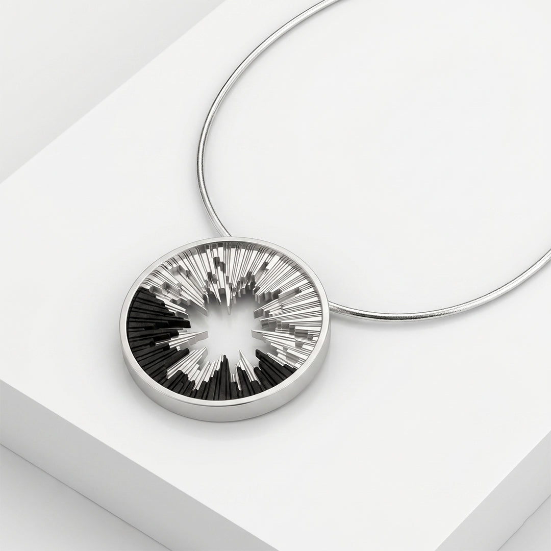 Skyline necklace sterling silver & ebony wood