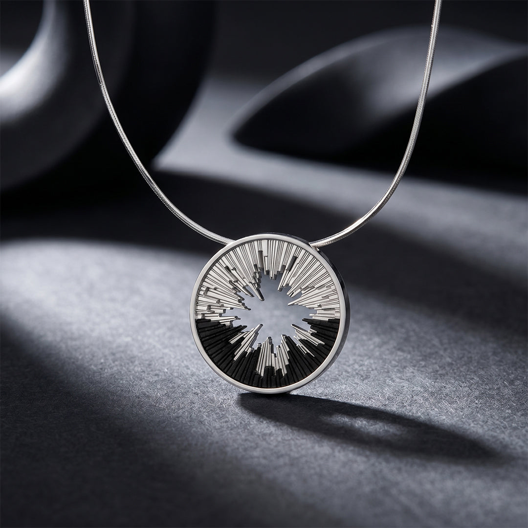 Skyline necklace sterling silver & ebony wood