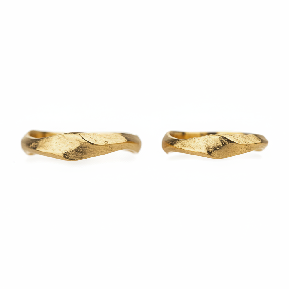 Pair of yellow gold twig-shaped wedding rings