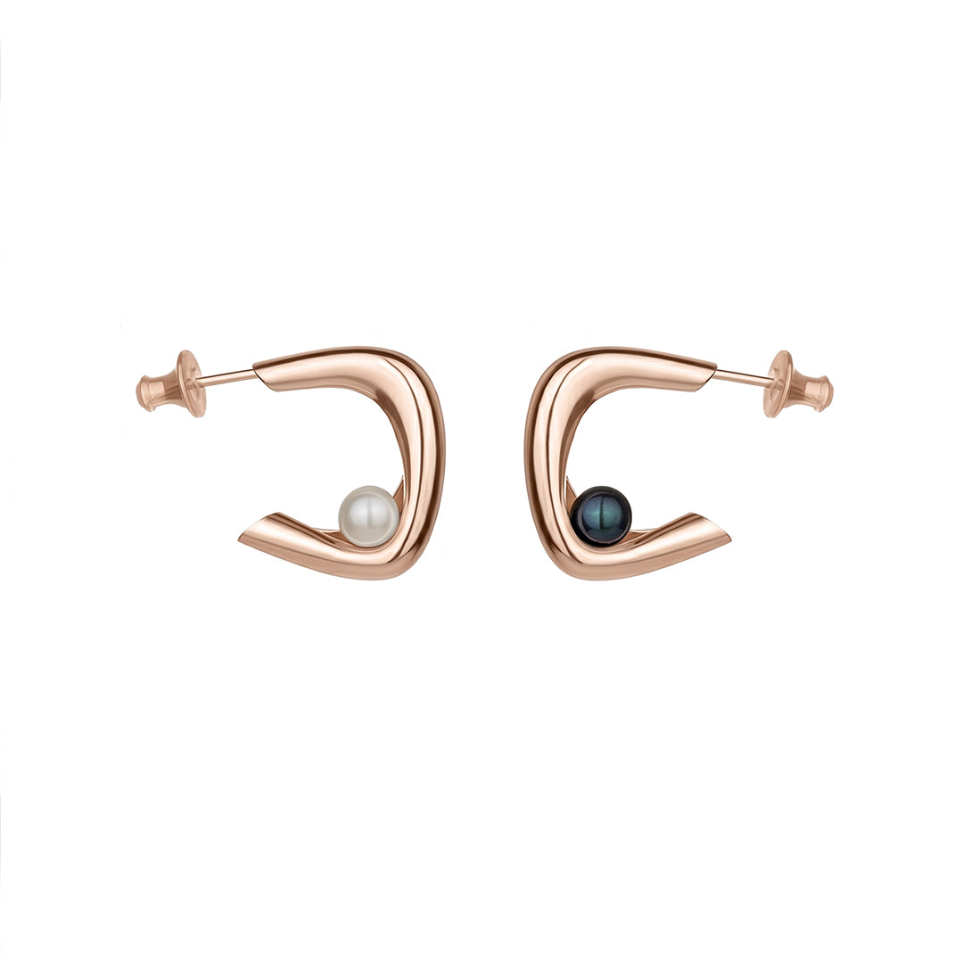 Aura earrings rose gold white black pearl