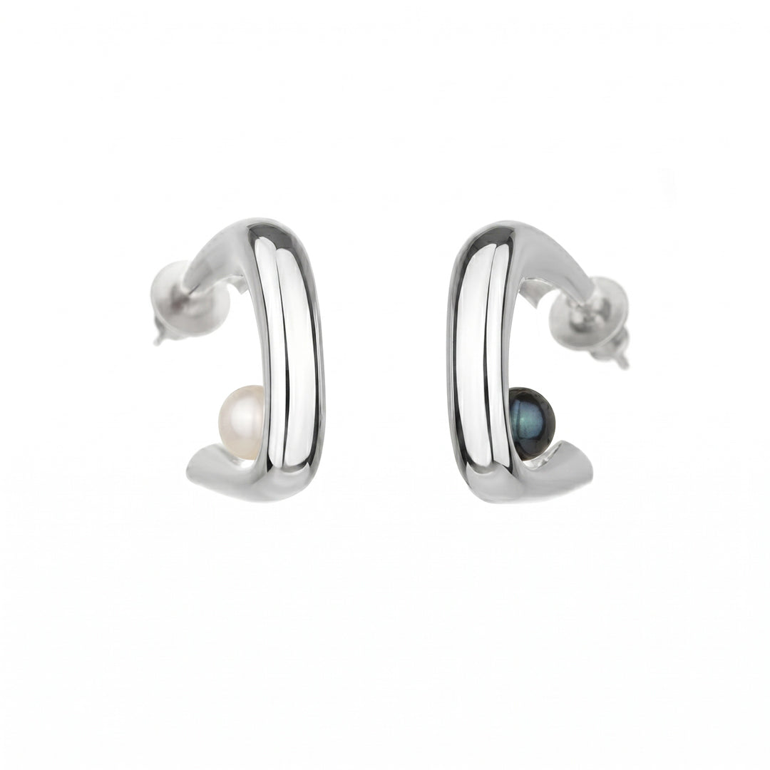 Aura earrings white gold sterling silver white black pearl