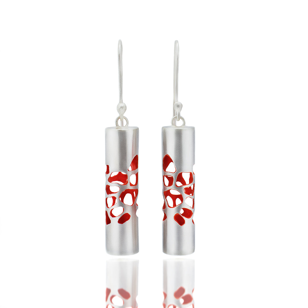 Embrio earrings sterling silver red pigment