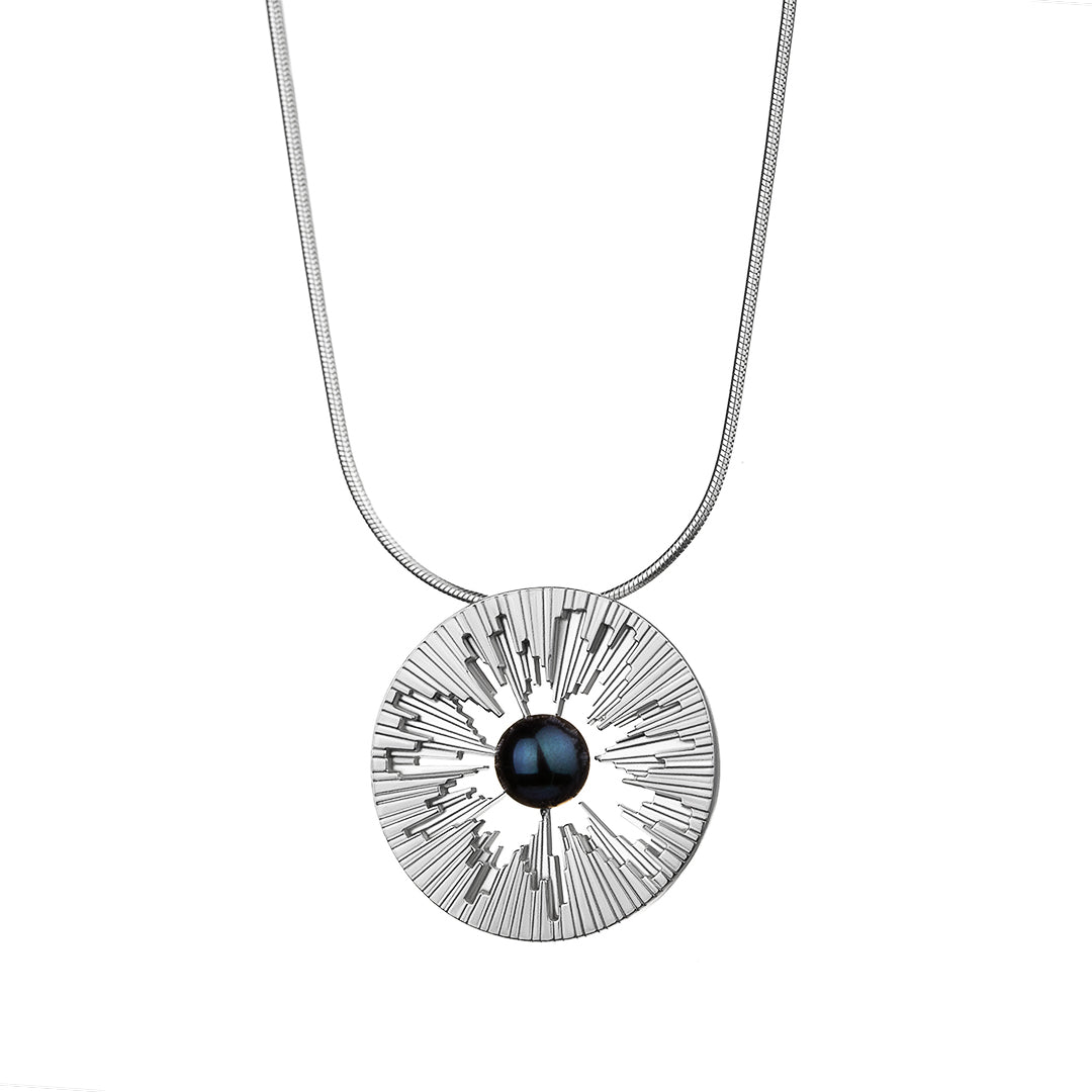 Skyline necklace sterling silver and black pearl