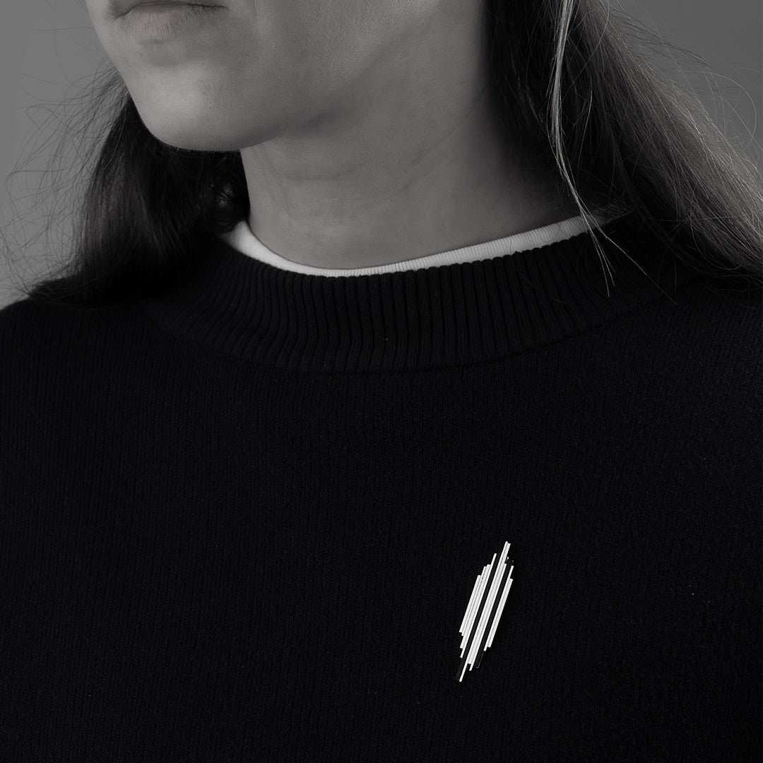 Skyline pin sterling silver & ebony wood