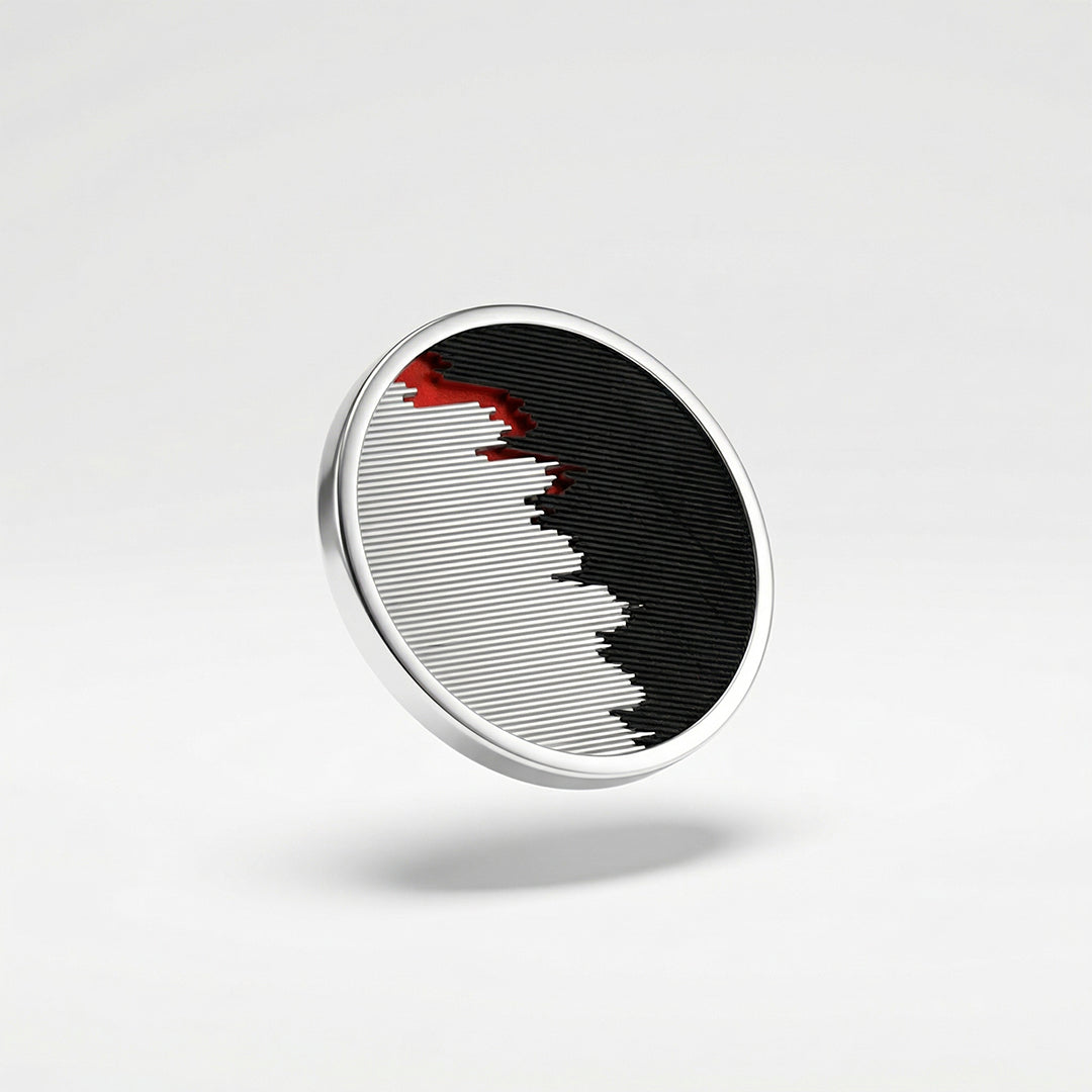 Strata pin sterling silver & ebony wood & red pigment
