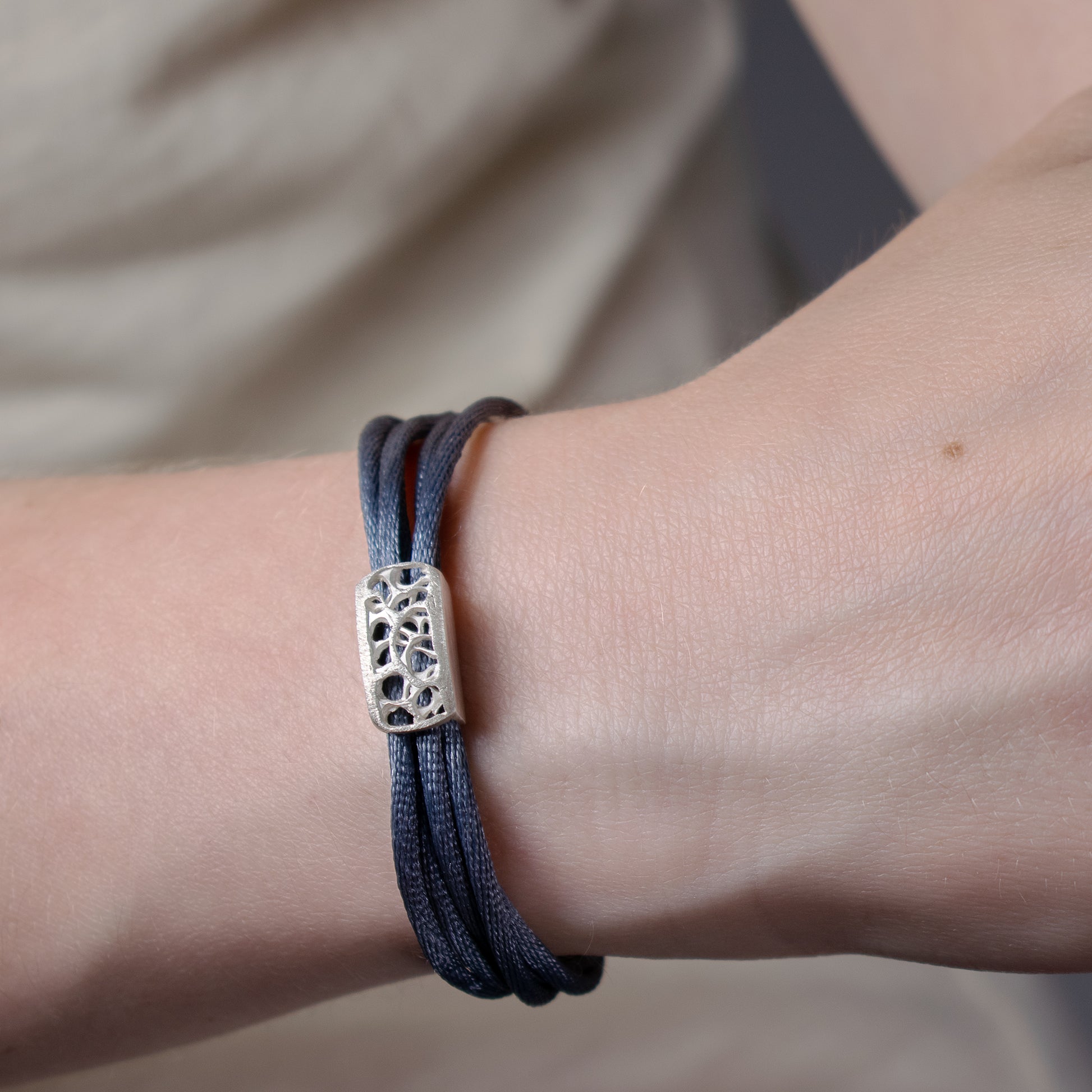 Mimesis bracelet 2. Materials: you can choose from Sterling silver, 14k or 18k gold (white, yellow or rose).  Other materials: String & magnetic closure